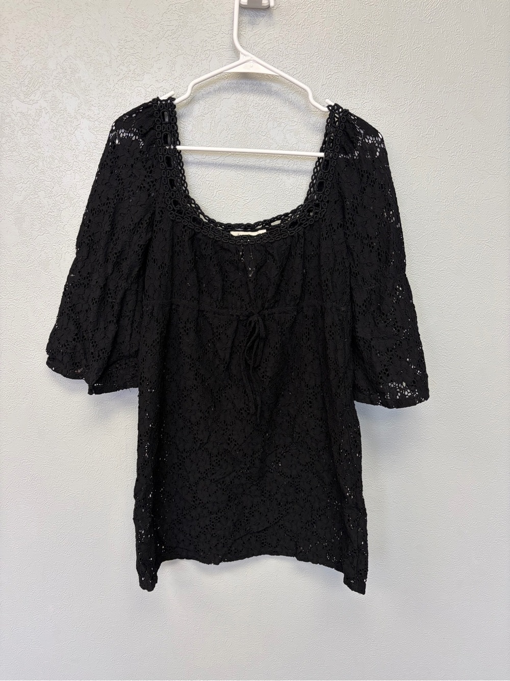 Laundry by Design Black Crochet Tie-Front Tunic